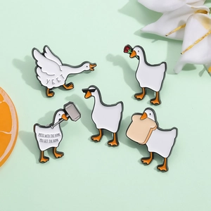 Funny Cartoon White Goose Enamel Brooch Set Alloy Animal Meme Badge Lapel Pin Jewelry Decor For Backpack Clothing
