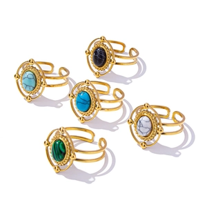 5-piece set of adjustable gold stainless steel rings with colorful round inlaid stones