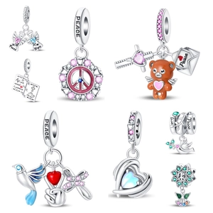 Peace Hope Angel Charm Beads Silver Plated Copper Zircon Enamel DIY Bracelet Jewelry Making Pendant Dove Heart Book