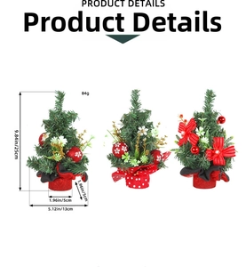 Mini Christmas tree set with red berry and bowknot details and fabric base