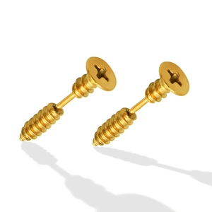 Unique 18K gold plated titanium steel screw stud earrings with realistic industrial design