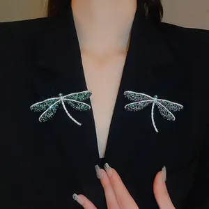 Libelle Broche Koper Met Zirkonia Strass Elegante Insecten Speld Voor Dames Pak Accessoires Luxe Vintage