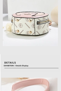 Detail of round crossbody bag with star decor, gold studs, and pink leather textures