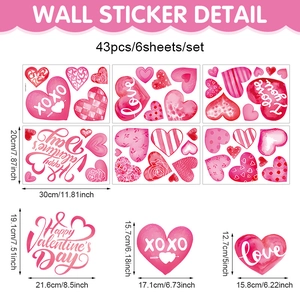 Watercolor Valentine's heart window stickers 43-piece set for bedroom wall decor