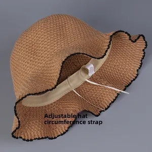 Detailed view of the internal adjustable drawstring for a perfect fit on a woven sun hat