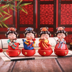 Chinese Tang Dynasty Lady Tumbler Ornament Resin Figurine Q Version Traditional Home Decor Desktop Gift Statuette