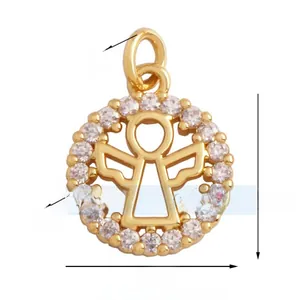 Gold angel charm with zircon inlay including 13mm size and 1.38g weight details