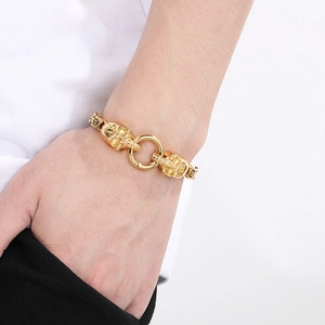 Men's punk gold skull bracelet with emperor chain in vintage stainless steel hip-hop style