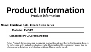 Detailed specifications for cream green Christmas tree ornaments made of PVC and PE material