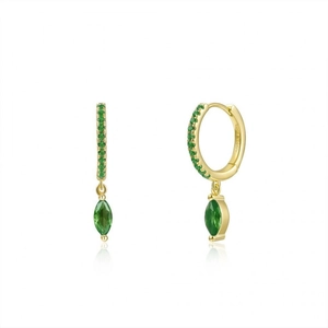 Élégantes boucles d'oreilles créoles en argent S925 doré avec zircons verts marquise