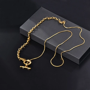 Collier En Acier Titane Plaqué Or 18K Chaîne Divisée Os De Serpent Maillon Rond Fermoir OT Mode Style Hip Hop Femmes