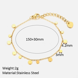 Detailed measurements of gold stainless steel bracelet with 4.2mm round pendants