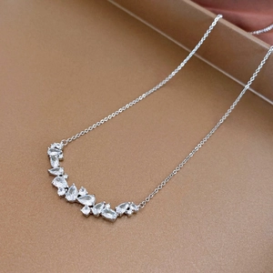 Clavicle Necklace Copper Clear Zircon Teardrop Waterdrop Marquise Cut Elegant Luxury Jewelry Accessory For Women