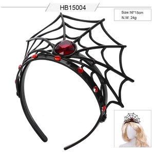 Halloween spider web headband with red rhinestones for festive masquerade costumes