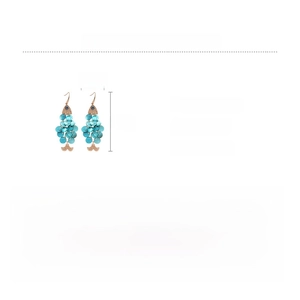 Detail showing blue fish earrings dimensions 11x3.5cm and specifications on white background