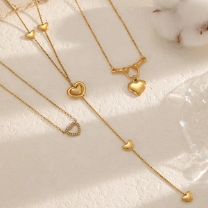 Collier Pendentif Coeur Acier Inoxydable 304 Plaqué Or 18K Minimaliste Géométrique Strass Bijoux De Mode Femmes