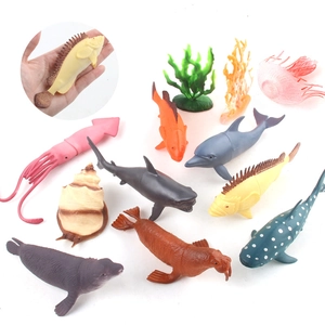 12-piece realistic marine animal toy set including shark, dolphin and coral models