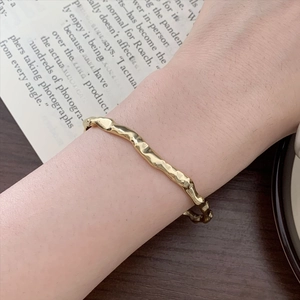 Hammered Texture Bangle 925 Sterling Silver Irregular Wave Open Adjustable Minimalist Jewelry For Women