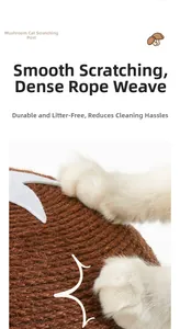 Detail of durable sisal mushroom cat scratcher with brown rope texture and white top