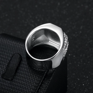 Luxury men's octagon hip hop ring with iced-out white diamonds in silver finish