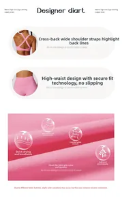 Detail of pink yoga set featuring cross strap bra and high waist nylon fabric texture