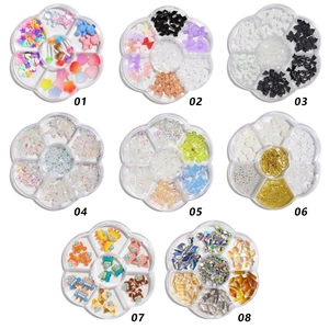 Assorted 3D nail art charms set including pearls bows and aurora rhinestones in 8 styles