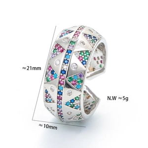 18k gold plated wide band ring with colorful geometric triangle zircon stones