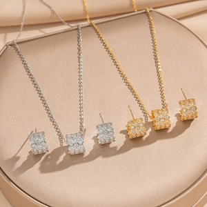 Honeycomb Beehive Jewelry Stainless Steel Cubic Zirconia Necklace And Earrings Gold Plated Luxury Fashion For Women