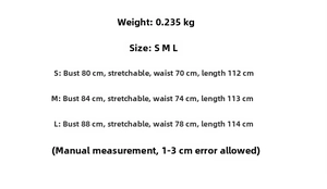Size chart showing S to L measurements for the floral backless dress with side slit