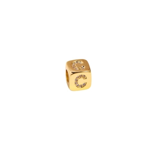 Gold plated 9mm cubic bead with micro-paved zircon letter C for DIY jewelry making