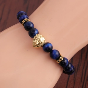 Set bracciali da uomo in occhio di tigre con ciondolo a testa di leone e croce
