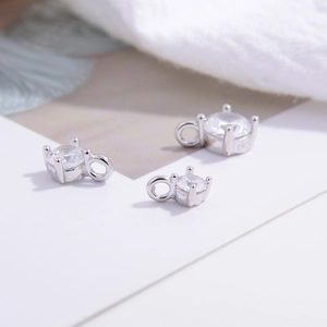 Three S925 sterling silver four-claw round zircon charms for DIY jewelry making