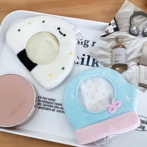 Cute plush badge display bags with transparent windows and convenient hanging hooks