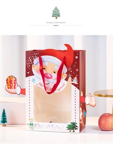 Weihnachts-Geschenktüte mit Fenster und rotem Bandgriff für festliche Geschenke