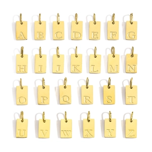 26 English alphabet rectangular pendants in 18K gold plated stainless steel set
