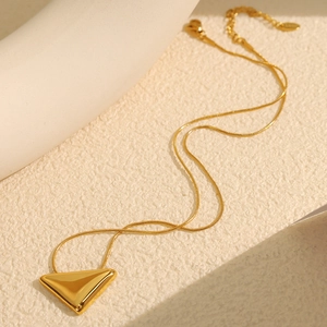 Minimalist 18k gold plated triangle pendant necklace with a sleek snake chain design