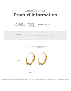 Detailed view of 4.5cm gold C-shaped hoop earrings with silver pins and 11.6g weight