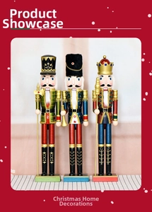 Three 55cm pearlescent wooden nutcracker soldiers with scepter, axe, and trumpet props