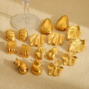 Polished geometric gold stainless steel earrings collection with wrinkled texture