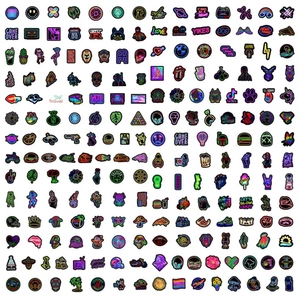 Detailed grid view of assorted waterproof neon graffiti stickers for laptop decoration