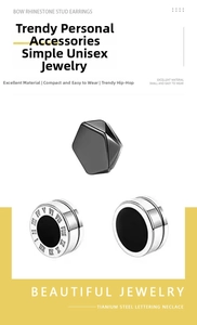 Detail view of titanium steel magnetic clip earrings with Roman numerals and matte finish