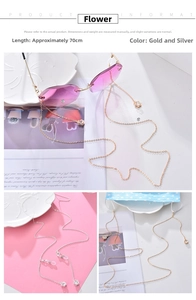 Detail of 70cm flower pendant eyewear chain with lobster clasps and silicone loops
