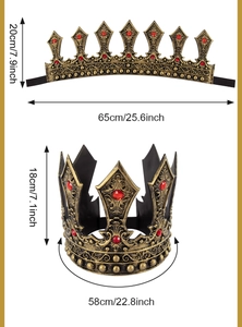 Detailed size specifications for vintage royal gold crown with red jewels and embossing