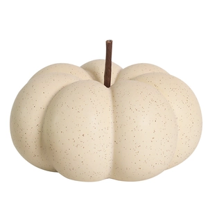 Minimalist cream ceramic pumpkin figurine with brown speckles for home decor