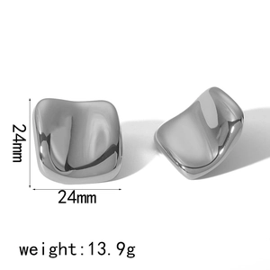 Chic 18k gold plated irregular pleated stainless steel stud earrings measuring 24mm