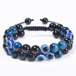 Bracciale Occhio Di Tigre Malocchio Doppio Strato Intrecciato Regolabile Gioielli Pietra Portafortuna Per Uomo Donna