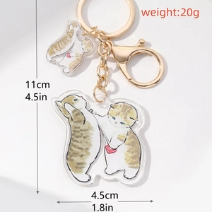 Detailed view of acrylic cat keychain with size 4.5cm and weight 20g parameters