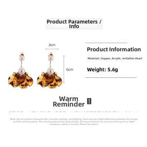 Detailed size chart for acrylic petal tassel earrings with copper and pearl materials