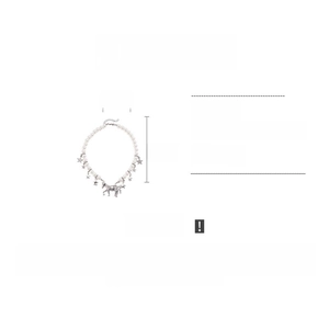 Detail showing pearl beaded necklace with horse pendant and metal stars with size parameters