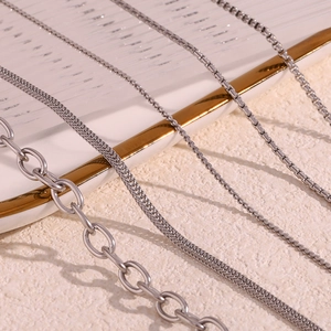 Polished stainless steel chain necklaces set featuring box, snake, and curb link styles
